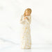 Willow Tree® Faceless blonde woman figurine standing in white golden print dress clutching her hands to her chest