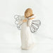 Willow Tree® Blonde faceless girl holding white shell to her ear wearing white dress and black wire angel wings