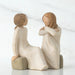Willow Tree® Two faceless girl figurines sitting on rocks facing each other - both wearing white dresses