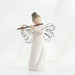 Willow Tree® Faceless angel figurine wearing white dress and black wire wings playing black flute