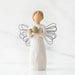 Willow Tree® Faceless angel figurine with black wire wings dressed in white holding teapot