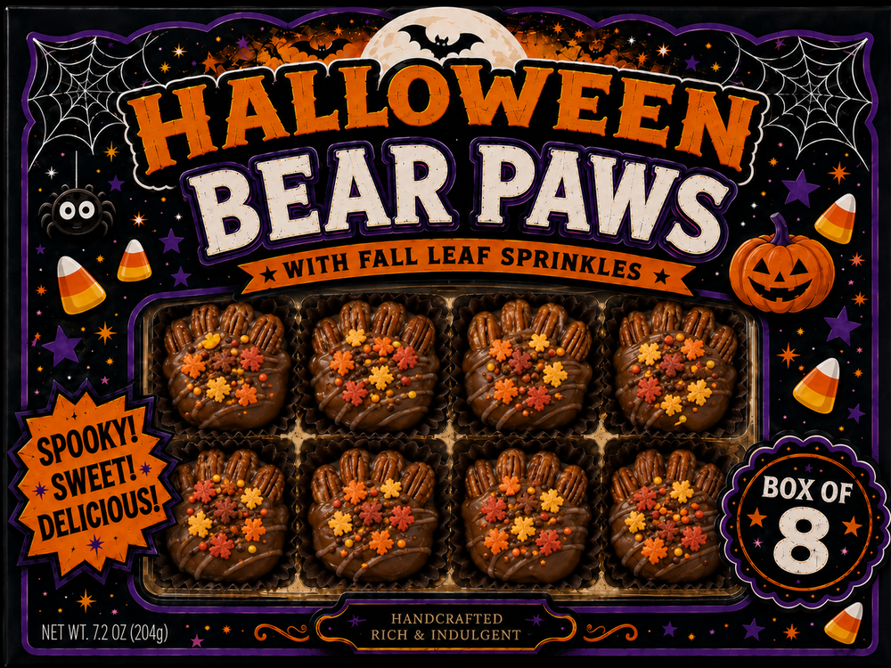 Halloween Hand-Decorated Chocolate and Caramel Bear Paws — Box of 8