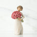 Willow Tree® Small faceless girl figurine in white dress holding large pink roses boquet