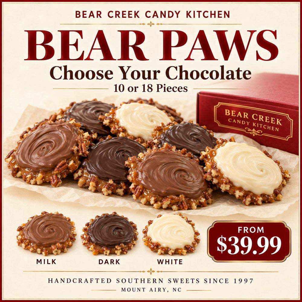 Bear Creek Candy Kitchen Bear Paws, choose milk, dark or white chocolate and 10 or 18 pieces, from $39.99.