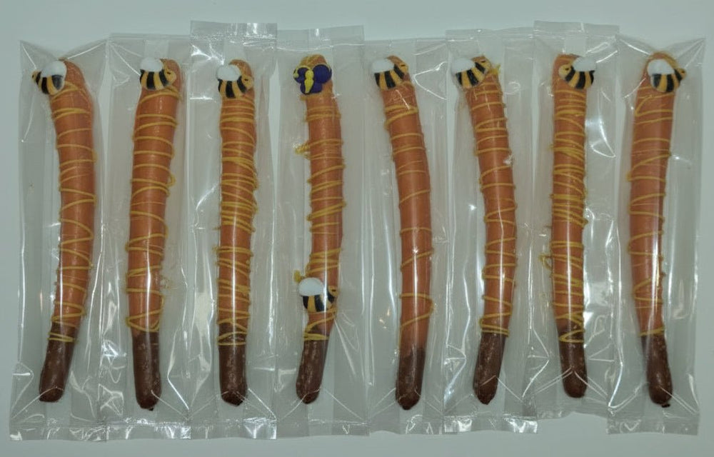 Bee Hand Decorated Pretzel Sticks, Set of 8 - Bear Creek Candy Kitchen