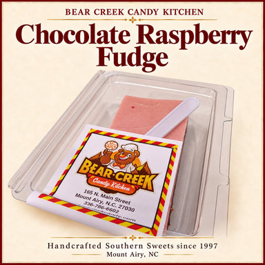 Chocolate Raspberry Fudge — Choose 1, 2 or 3 Pounds — Bear Creek Candy Kitchen product graphic; original product and packaging preserved