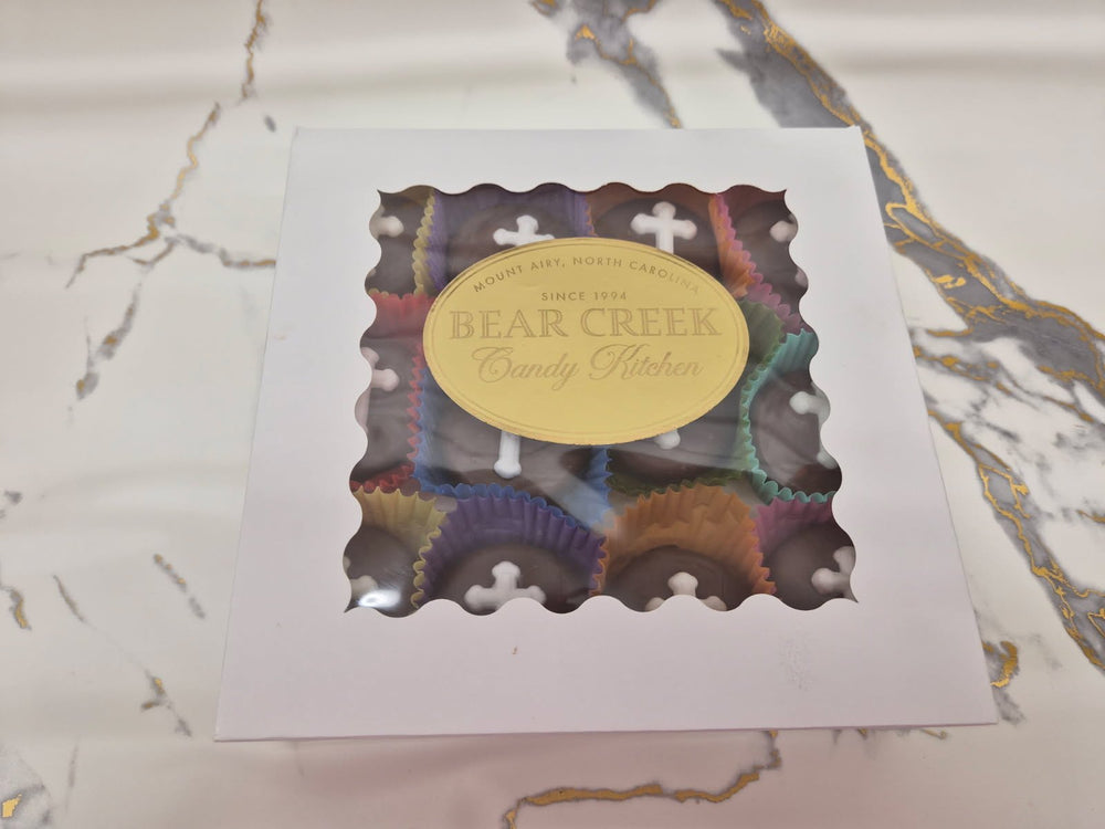Cross White on Oreo's Hand Decorated box of 24 - Bear Creek Candy Kitchen
