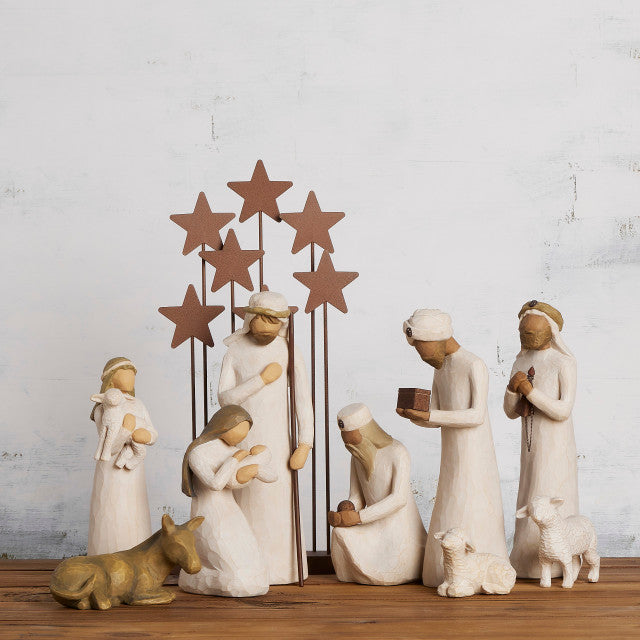 Willow Tree® Nativity Starter Figures plus The Three Wisemen and Metal Stars, 10-piece Set