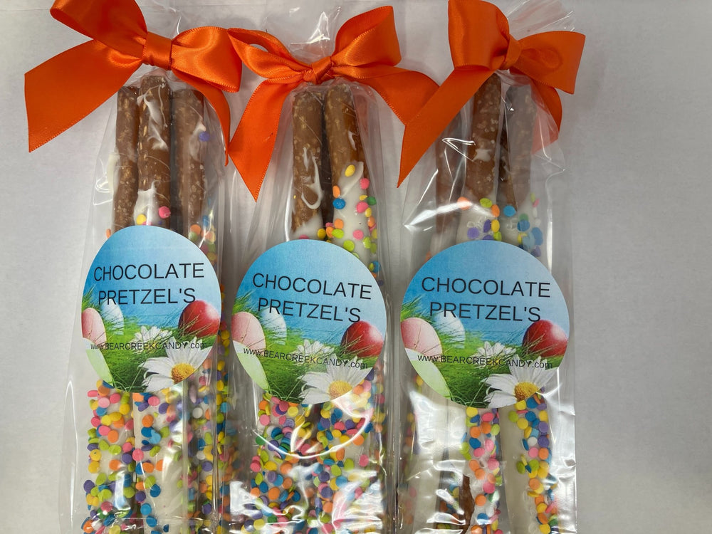Easter Chocolate Pretzel Rods (Set Of 3 Bags with 4 Pretzel Rods each) - Bear Creek Candy Kitchen