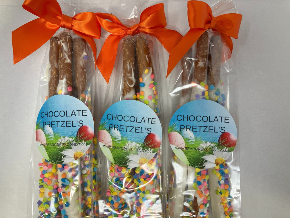 Easter Chocolate Pretzel Rods (Set Of 3 Bags with 4 Pretzel Rods each) - Bear Creek Candy Kitchen