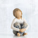 Willow Tree® Little girl figurine sitting with legs crossed - faceless - wearing white shirt and blue jeans