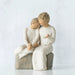 Willow Tree® Two faceless figurines wearing white sitting next to each other on rock
