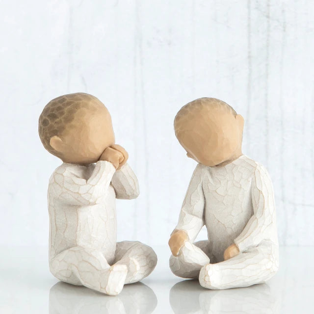 Willow Tree® Set of two faceless little children figurines - sitting down, wearing all white