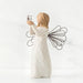 Willow Tree® Angel faceless girl figurine in white dress and black wire wings standing holding hands up