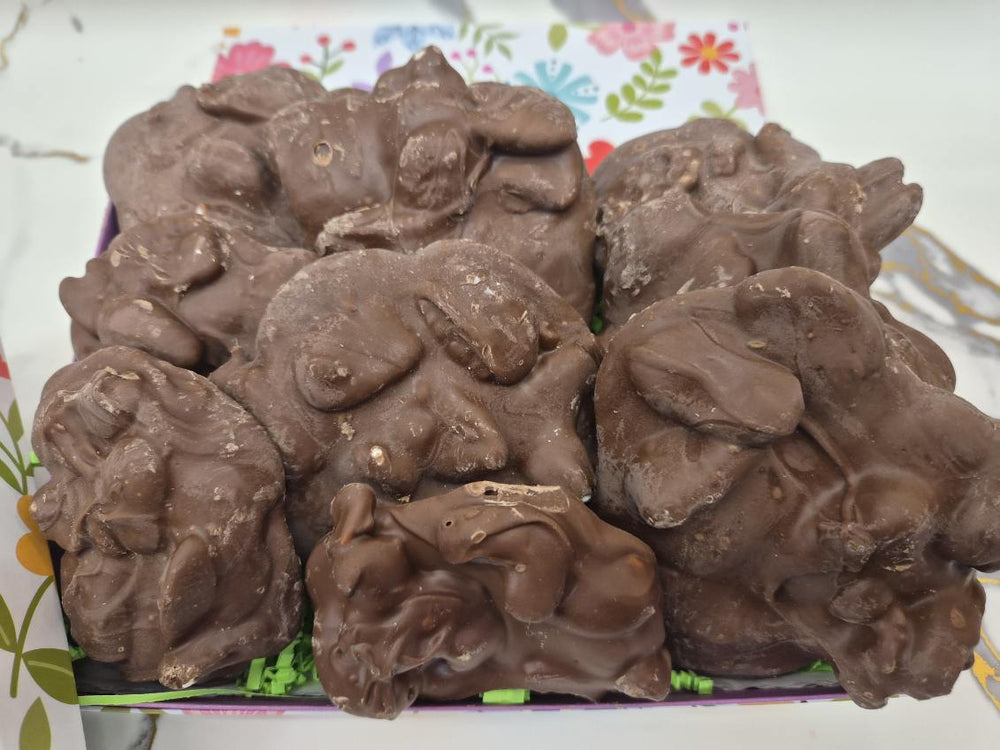 Milk Chocolate Covered Pecan Clusters in SPRING box 9 per box - Bear Creek Candy Kitchen