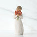 Willow Tree® Small girl figurine wearing white dress holding red flower boquet in her hands