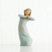 Willow Tree® Small brown hair girl figurine wearing light blue dress and hands up to her face