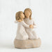 Willow Tree® Two blonde faceless girls wearing white dresses hugging another on rock figurine