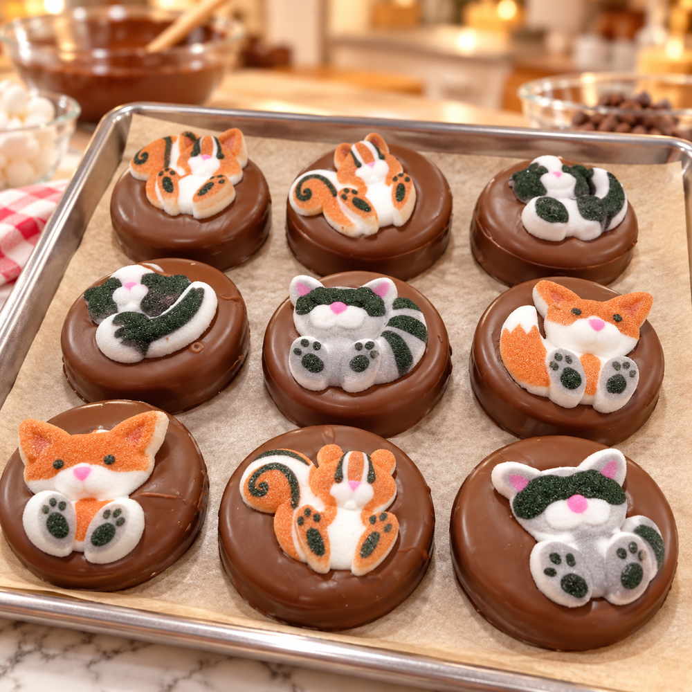Chocolate Covered Oreo Forest Animals Box of 24 in a candy kitchen setting