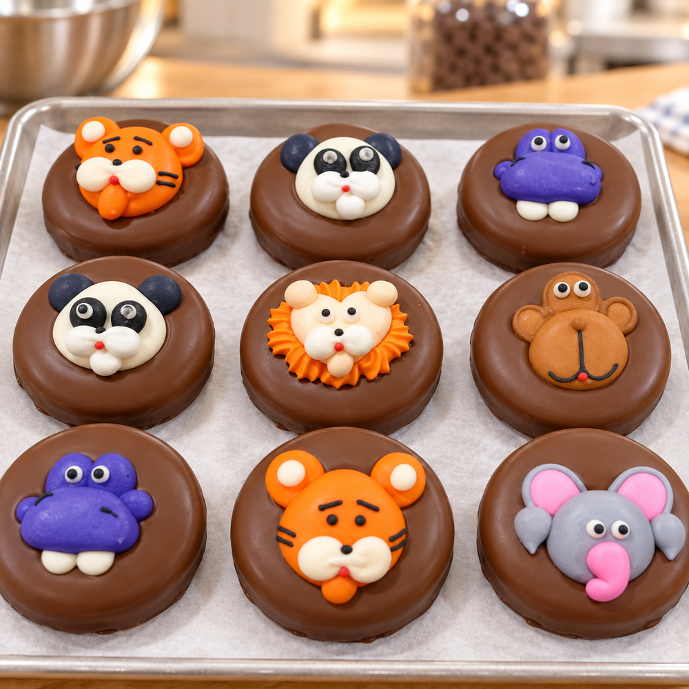 Chocolate Covered Oreos Safari Box of 24 in a candy kitchen setting