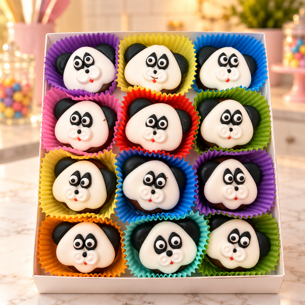 Panda Head Oreos in a candy kitchen setting