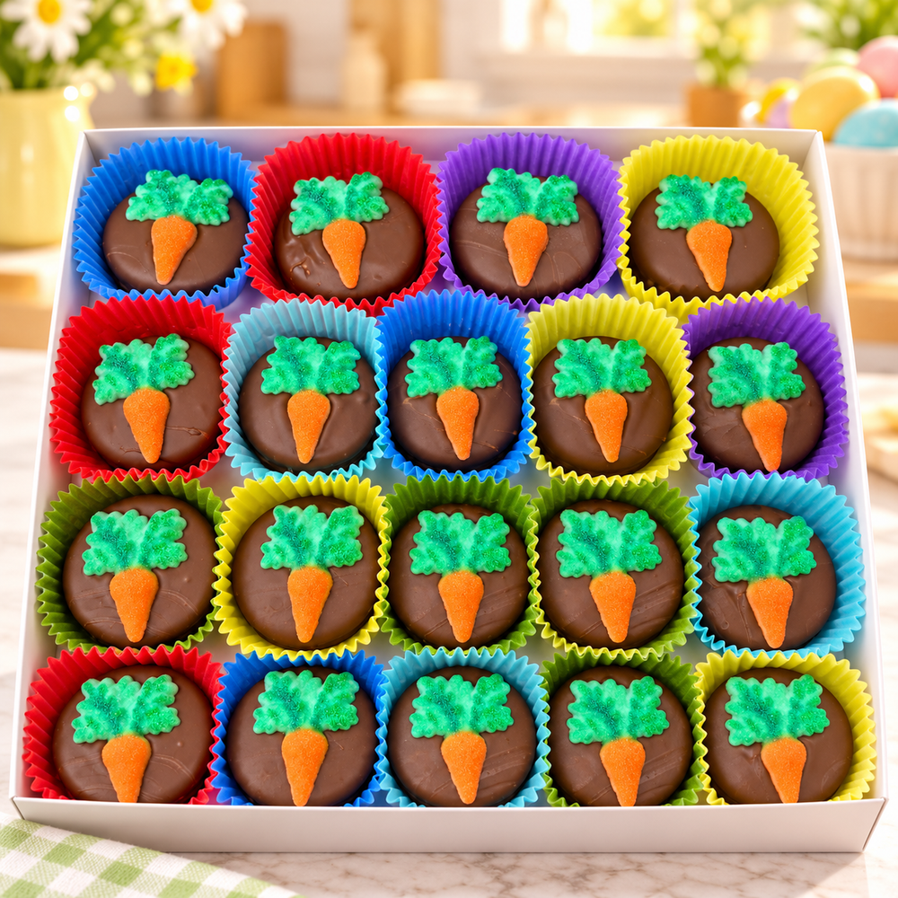 Easter Carrot Oreos Box of 24 in a candy kitchen setting