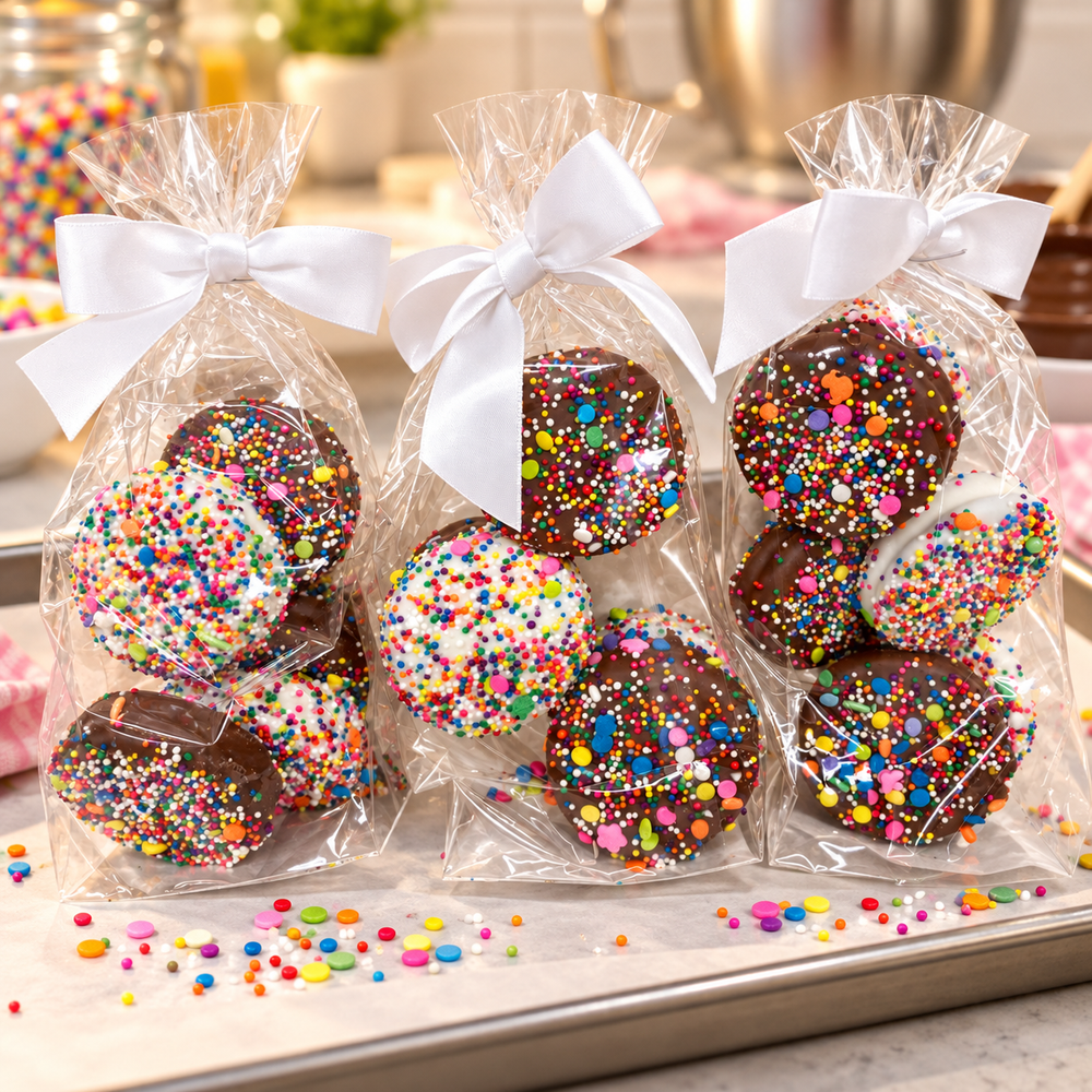 Easter Chocolate Covered Oreos in a candy kitchen setting