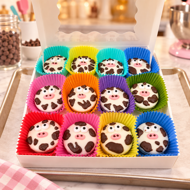 Cow Oreos Hand Decorated Box of 24 in a candy kitchen setting