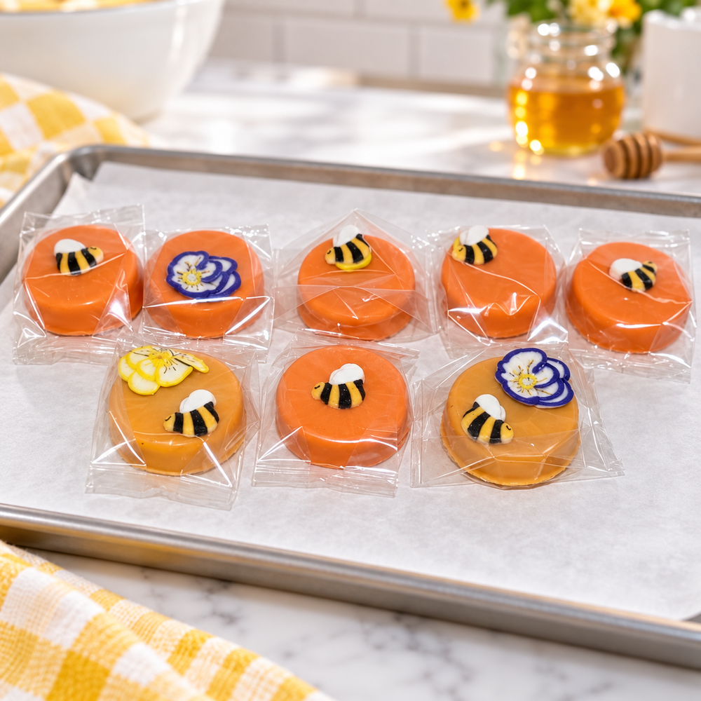Bee-Decorated OREO Cookies — Set of 6 in a candy kitchen setting