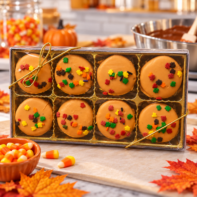 Fall Pumpkin Oreos, box of 8 in a candy kitchen setting