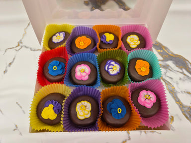 Pansies on Oreo's Hand Decorated box of 24 - Bear Creek Candy Kitchen