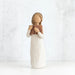 Willow Tree® Young faceless girl figurine standing up wearing white dress holding brown book to her face