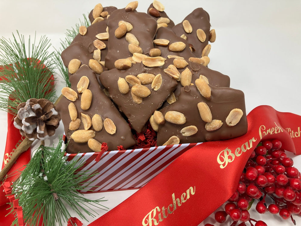 Peanut Toffee Bark 2 Pounds in Holiday Tin - Bear Creek Candy Kitchen
