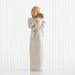 Willow Tree® Faceless woman figurine in white dress holding brown haired baby in white clothes