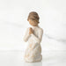 Willow Tree® Small faceless girl figurine wearing white/tan bird design dress, kneeling and praying