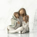 Willow Tree® Front View: seated figure with arms around two younger figures, all wrapped in a blue-gray blanket