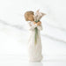 Willow Tree® Front view of lIttle girl with short brown hair holding a cluter of white calla lilies