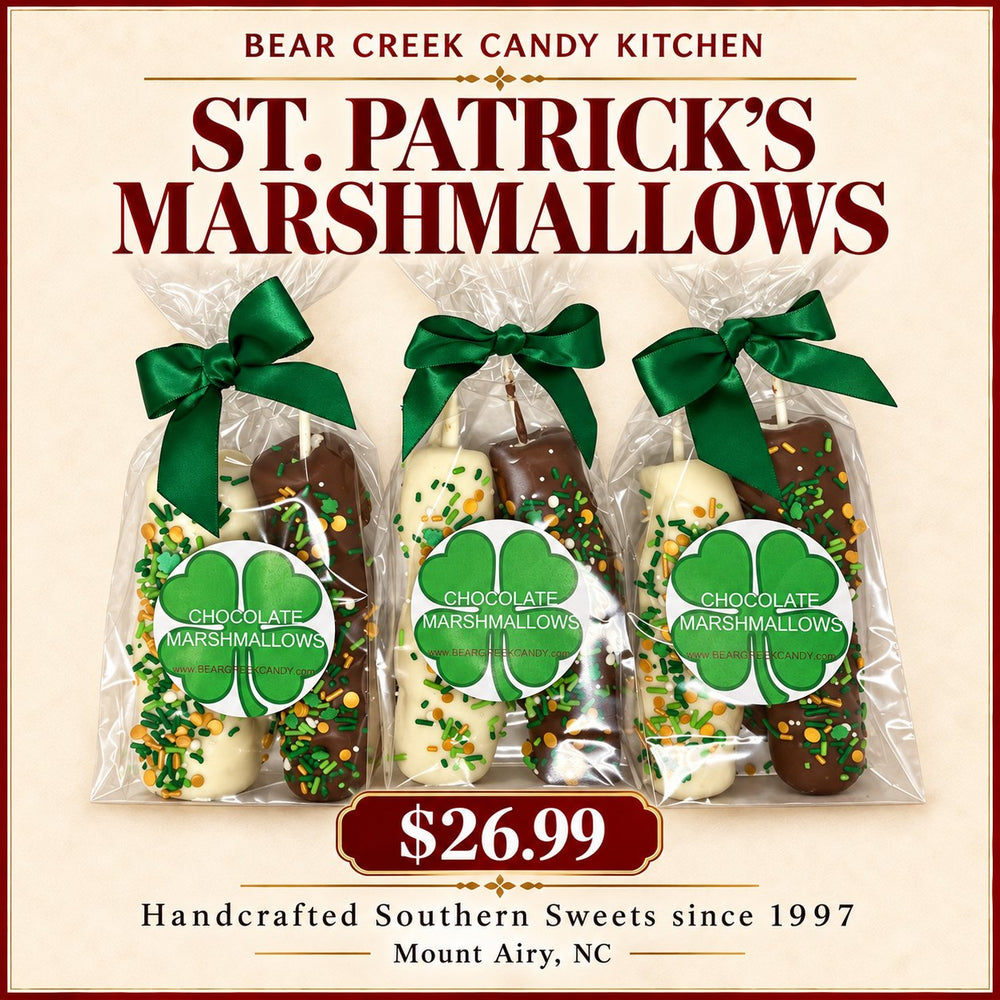 St. Patricks Day Chocolate Marshmallow Sticks — Bear Creek Candy Kitchen product graphic; original product and packaging preserved