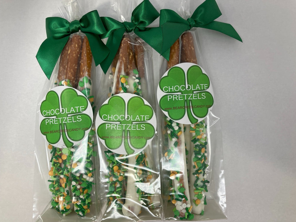 St. Patrick's Day Chocolate Pretzel Rods (3 Sets Of 4 Pretzel Rods) - Bear Creek Candy Kitchen