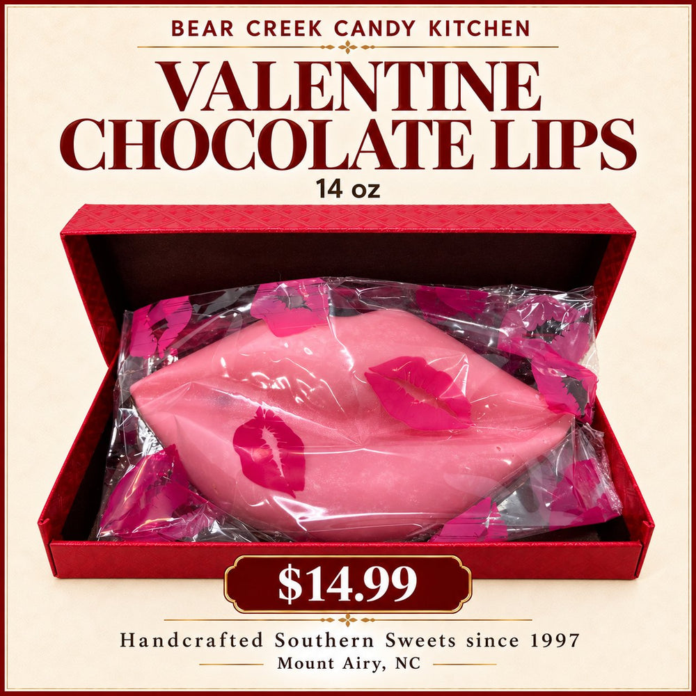 Valentines Lips in Pure Chocolate 14oz — Bear Creek Candy Kitchen product graphic; original product and packaging preserved