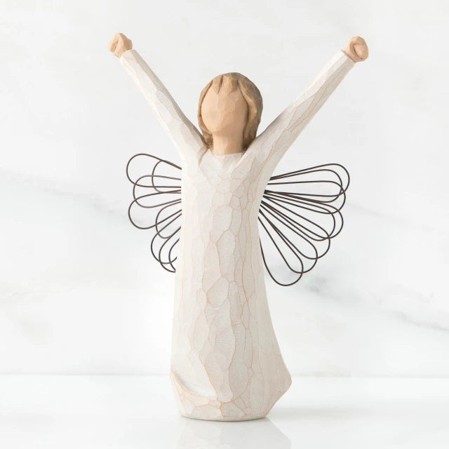 Willow Tree® Angel faceless figurine wearing white dress with arms up - wings are wire