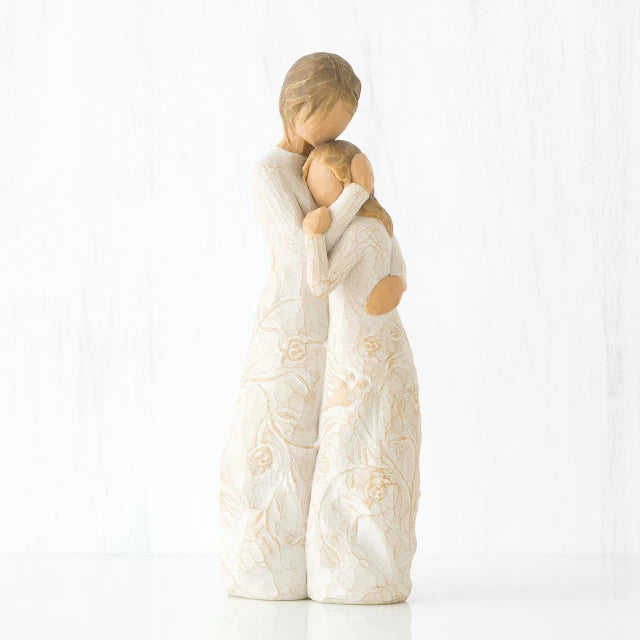 Willow Tree® Mother faceless figurine hugging faceless daughter figurine - both standing wearing white dresses